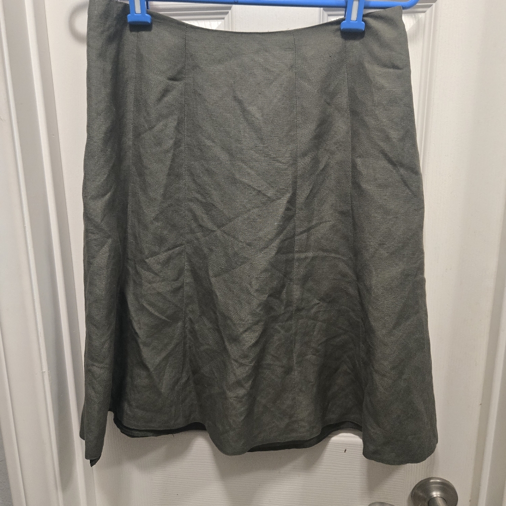 Calvin Klein Linen Blend Olive Green A Line Skirt Size 6
